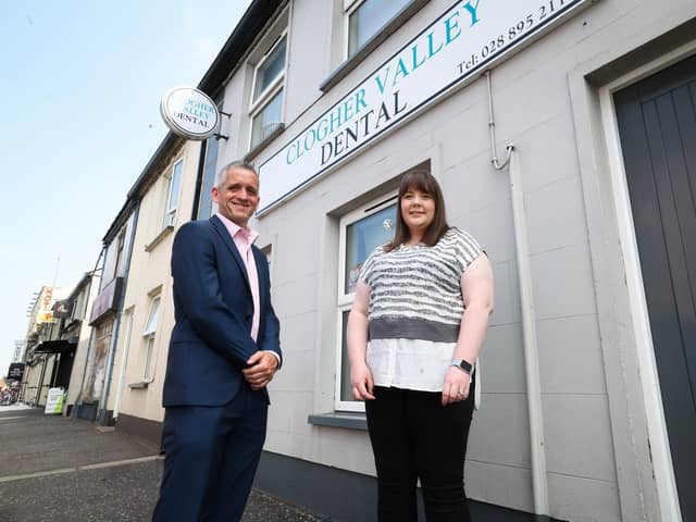 A rural dental practice with more than 6,000 registered patients has been acquired as part of a six-figure investment supported by Ulster Bank with new management planning to expand its range of treatment options to cater for both private and NHS patients. Dental surgeon Carla Overend has taken ownership of the long-established Clogher Valley Dental which has provided dentistry services to communities in the Fermanagh and Tyrone areas for almost three decades. Pictured are Ulster Bank business development manager Paul Reid pictured with business owner Carla Overend (Press Eye Ltd)
