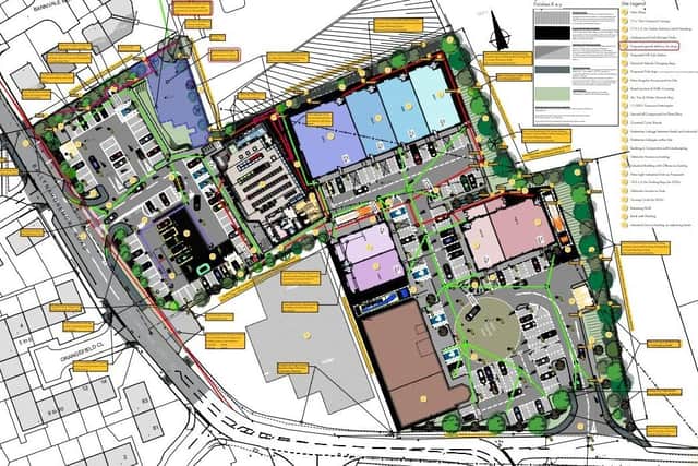 The approved layout of the complex which will include a filling station, a new retail store and eight industrial units. Image: ABC planning portal