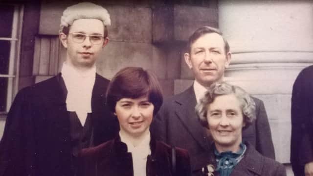 Edgar Graham, on the day he was called to the bar, left, with his sister Anne centre and father Norman and mother Anna. Picture taken around 1980 but exact date unknown. Anne recalls: "I remember worrying about whether Edgar’s coffin would have to be closed and whether my mother could survive the horror if so. Thankfully his face was undamaged. The gunman shot Edgar in the back of the head at close range"