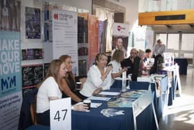 Some of the stalls and exhibitors at a previous Jobs Fair at the Millennium Forum