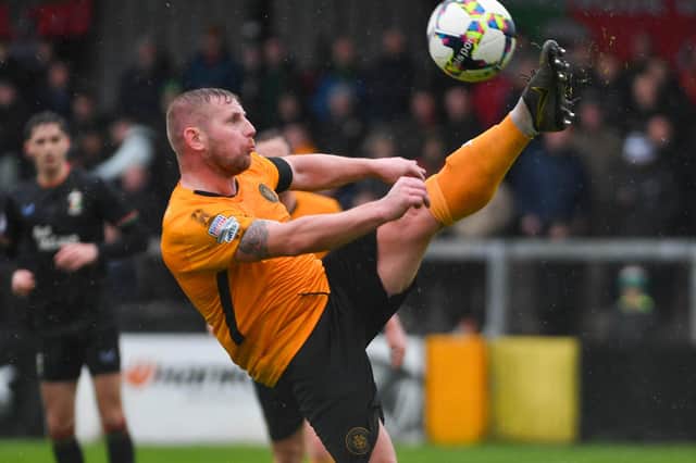 David Cushley netted the first of Carrick Rangers' two goals at the Coleraine Showgrounds