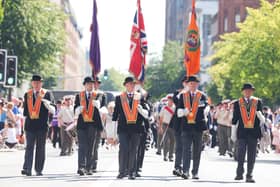 This year's Twelfth parade in the heart of Belfast - which a tourist body snubbed in a social media post on July 11. Pic: Jonathan Porter / Press Eye