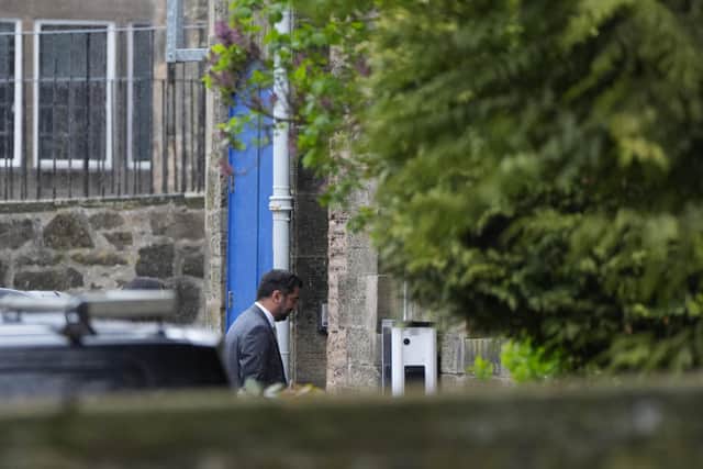 First Minister Humza Yousaf arrives at Bute House, the official residence of First Minister Humza Yousaf in Edinburgh