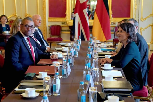 Foreign Secretary James Cleverly (left) and German Foreign Minister Annalena Baerbock (right) at Lancaster House, London, prior to the first UK-Germany Strategic Dialogue meeting, which will agree cooperation on joint priorities
