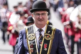 Tom Elliott on parade during his term as Co Fermanagh Royal Black county grand master.  Pic: John McVitty