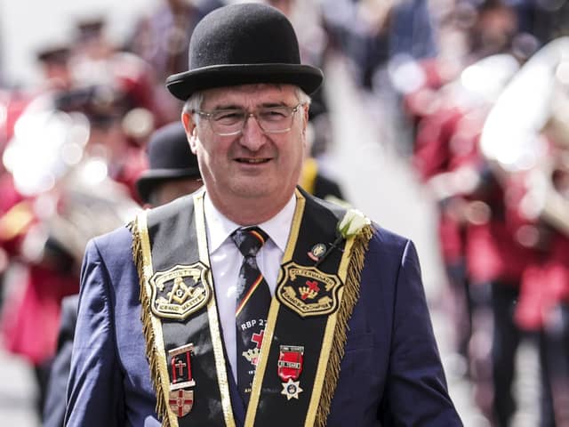 Tom Elliott on parade during his term as Co Fermanagh Royal Black county grand master.  Pic: John McVitty