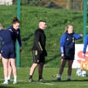 Simone Magill (second right) enjoying yesterday's Northern Ireland training session at The Dub in Belfast ahead of UEFA Women's Nations League games against Albania and Republic of Ireland. (Photo by PressEye Ltd)
