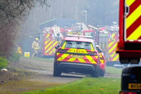 Just some of the many emergency vehicles at the factory this morning; the fire has now been put out
