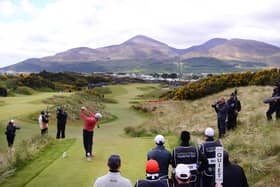 Rory McIlroy tees off at the 16th hole during the 2015 Irish Open