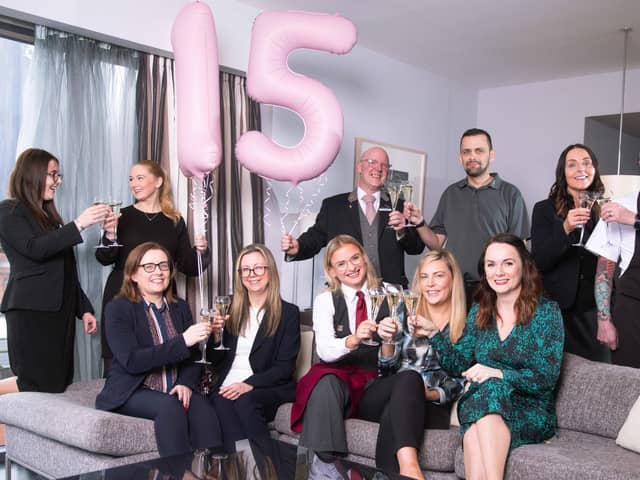The Fitzwilliam Hotel, Belfast, is celebrating its 15TH  anniversary, during which time it has welcomed over one million people from around the world. Celebrating the milestone are Fitzwilliam team members Gerard McCavanagh, Senior Concierge and Marian O’Hara, human resource manager, both of whom have been at the hotel for 15 years. They are joined by Janine Gelston, director of sales and marketing, Yasmine Peacock, assistant front office manager, Helen Carse, revenue manager, Geraldine Grimley, financial controller, Tina Duffield, sales manager and Matthew De Largy, director of rooms