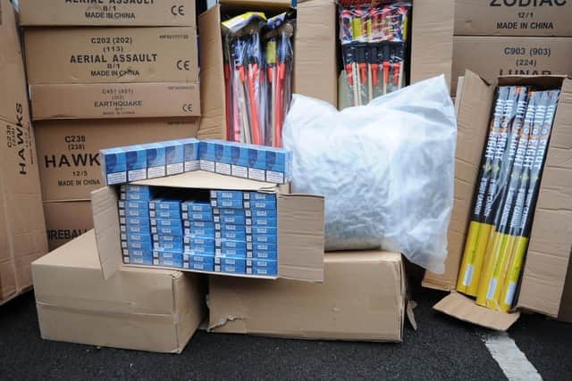 Officers seized an estimated £30,000 of suspected Class B controlled drugs, a large quantity of suspected counterfeit cigarettes and fireworks