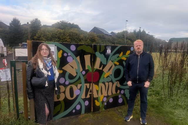 Green Party Councillors Áine Groogan and Brian Smyth at the community garden