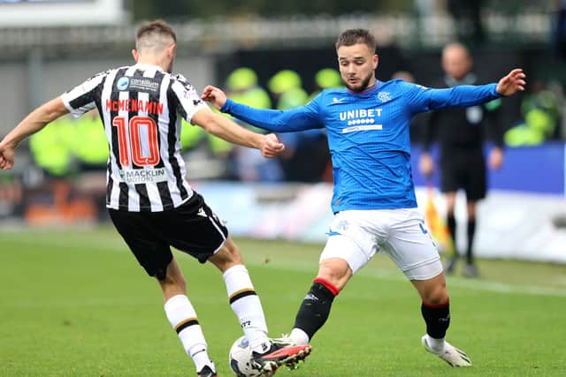 St Mirren's Conor McMenamin (left) and Rangers' Nicolas Raskin battle for the ball during the cinch Premiership match at the SMISA Stadium, Paisley on Sunday. (Photo by Robert Perry/PA Wire)
