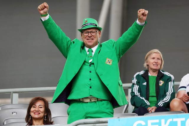 Northern Ireland fan fully kitted out in a great suit ahead of kick-off in Astana!
