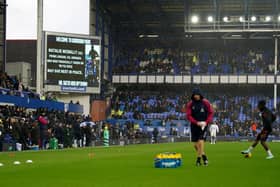 A tribute in memory of Natalie McNally is displayed prior to the Premier League match between Everton and Southampton at Goodison Park. Ms McNally, 32, who was 15 weeks pregnant, was killed in her home in Lurgan, Co Armagh last month. Ms McNally supported Everton alongside her family. Picture date: Saturday January 14, 2023.