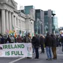 Protesters take part in the Ireland Says No anti-refugee in Dublin in February.