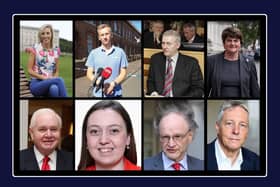 Clockwise from top left: Carla Lockhart, Brian Kingston, John McBurney, Arlene Foster, Peter Robinson, Peter Weir, Deborah Erskine,  Ross Reid