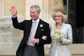 The Prince of Wales leaving St George's Chapel, Windsor with the Duchess of Cornwall after a Service of Prayer and Dedication on the day of their marriage