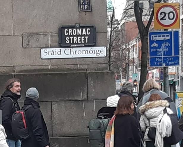 Dual English and Irish signs at Cromac Street, at the junction with May Street, near Belfast city centre. Belfast City Council plans widespread use of bilingual English/Irish signs. But if bilingualism is deemed necessary, then it should be English/Polish
