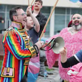 Pro-transgender protesters in Belfast, April 2023
