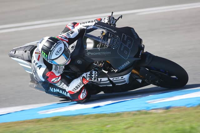 Jonathan Rea in action on the Pata Yamaha R1 at Jerez in Spain.