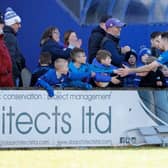 Loughgall's Andrew Hoey enjoys his moment with the home fans after victory over Glenavon. PIC: Alan Weir/Pacemaker Press