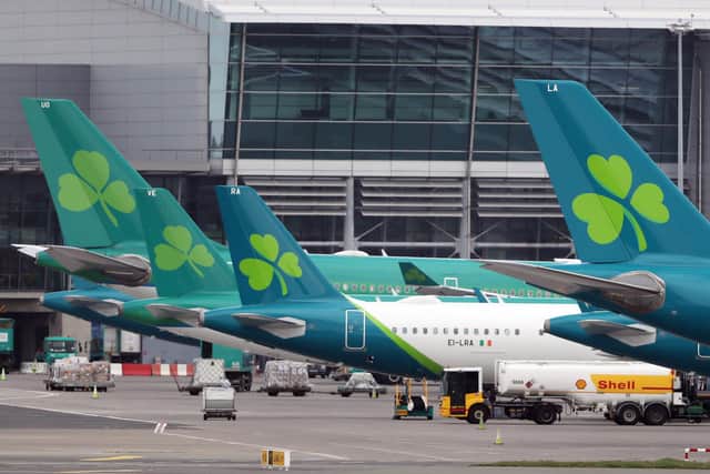 Aer Lingus jets parked up on the runway of Dublin airport
