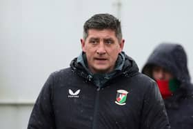 Glentoran interim manager Declan Devine watched proceedings against Dungannon Swifts on Saturday