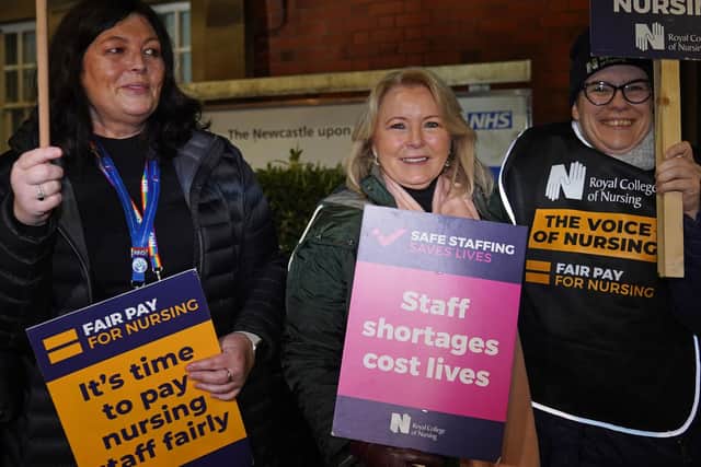 Royal College of Nursing (RCN) General Secretary Pat Cullen joins members of the RCN on the picket line outside the Royal Victoria Infirmary, Newcastle, as nurses in England, Wales and Northern Ireland take industrial action over pay.