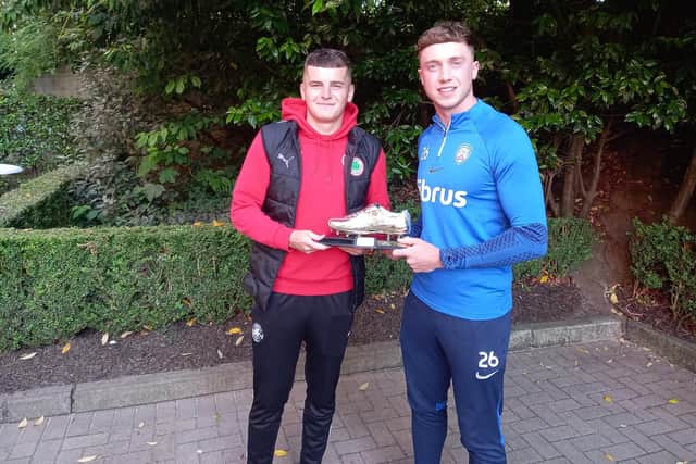 Cliftonville striker Ronan Hale (left) and Coleraine marksman Matthew Shevlin share the Golden Boot trophy for the 2022/23 campaign