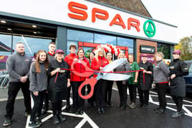 Spar Belt Road is a major project for Henderson Retail which owns the store and continues the retailer’s commitment to building local stores packed with great fresh foods, essential everyday products, services, locally sourced groceries and a brand new Texaco fuel forecourt matched with an unrivalled shopping experience. Pictured are  Lisa Sherry, store manager and store team officially opening the store