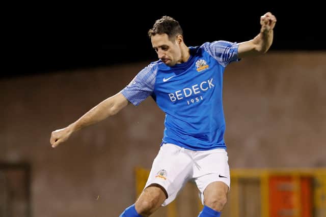 Glenavon's Sean Ward plays a pass during Tuesday's BetMcLean Cup victory over Dergview at Mourneview Park, Lurgan. PIC: Alan Weir/Pacemaker Press
