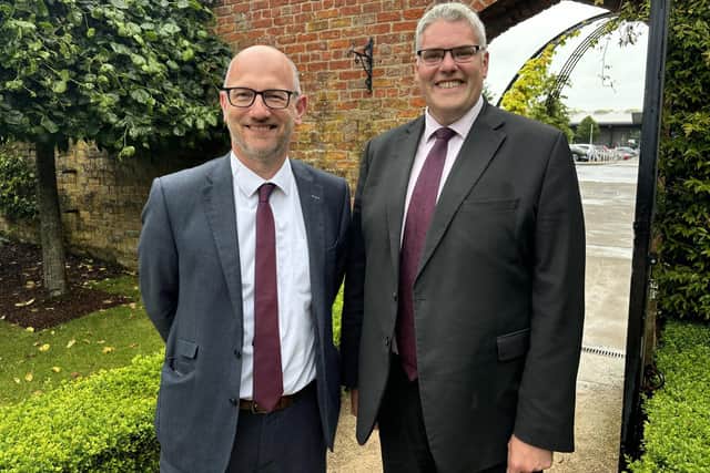 DUP leader Gavin Robinson (right) has congratulated Bangor West Councillor Peter Martin who has been nominated to take up the Assembly seat vacated by Alex Easton. (Photo: DUP Facebook page)