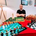Tamas has built a personal collection of 350-400 beautifully crafted chess sets from renowned makers worldwide.  Photo: Tamas Kosik