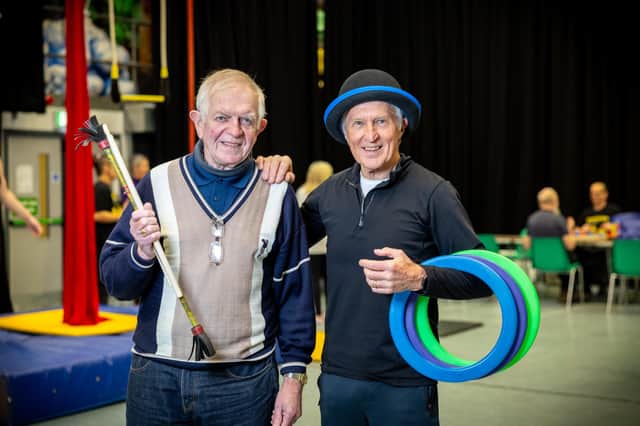 Robert McGregor (left) and Terry Bickerstaff taking part in an Age-ility class run by the Streetwise Community Circus at the Morton Community Centre in Belfast. An innovative project in which older people learn circus skills such as trapeze and juggling is helping to combat loneliness, organisers have said. The Streetwise Community Circus runs its Age-ility classes at a number of locations in Northern Ireland, helping the older generation to increase their physical and mental wellbeing.