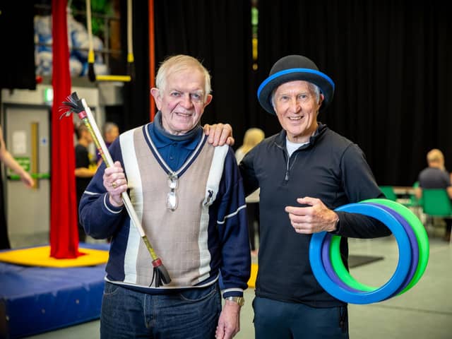 Robert McGregor (left) and Terry Bickerstaff taking part in an Age-ility class run by the Streetwise Community Circus at the Morton Community Centre in Belfast. An innovative project in which older people learn circus skills such as trapeze and juggling is helping to combat loneliness, organisers have said. The Streetwise Community Circus runs its Age-ility classes at a number of locations in Northern Ireland, helping the older generation to increase their physical and mental wellbeing.
