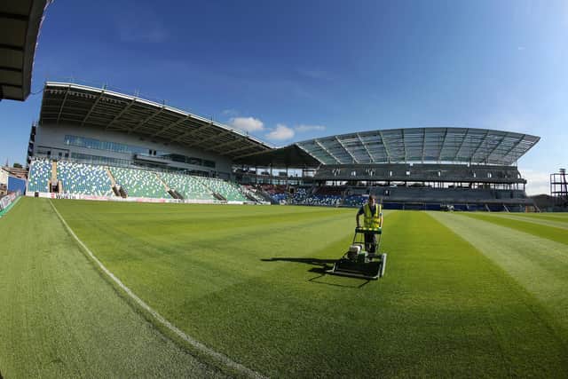 Windsor Park Stadium in Belfast, where Linfield have closed the Kop Stand for a period of two months following an Irish FA sanction over spectator misconduct.