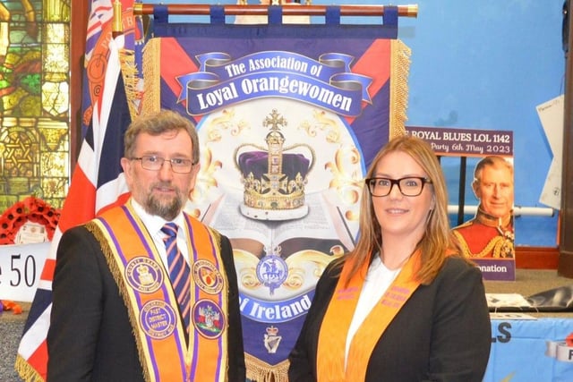 Right Worshipful Brother George Duddy, Past County Grand Master County Londonderry and Worshipful Mistress, Leanne Abernethy, Daughters of Dalriada WLOL 234