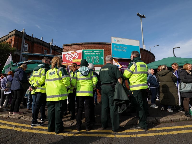 Health workers at the Royal Victoria Hospital, Belfast, have went out on strike today as part of the ongoing pay dispute. Photo by Press Eye