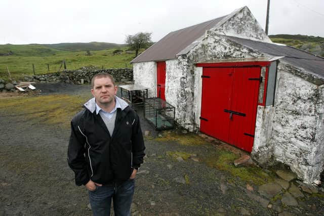 Sammy Heenan, at his remote farm in the hills around Leitrim, near Castlewellan where his father was murdered by the IRA in 1985, leaving him orphaned.