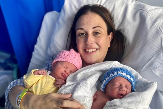 Charlene Morrison with twin boy and girl