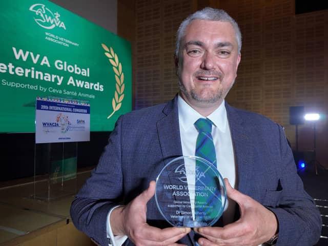 Dr Simon Doherty was given the honour, in recognition of his dedication and contribution to his field, at the awards which were hosted by the World Veterinary Association (WVA) in Cape Town, South Africa earlier this month