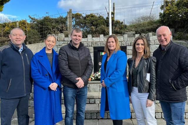 A photo of the Sinn Fein event at Creggan near Crossmaglen on Sunday to mark the 35th anniversary of the deaths of IRA members Brendan Moley and Brendan Burns. The event was chaired by Áine Quinn, with the main speech being delivered by Councillor Aoife Finnegan.