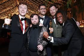 (L-R) Ross White, James Martin, Tom Berkeley, Seamus O'Hara, winners of the Best Live Action Short Film award for "An Irish Goodbye" and guest attend the Governors Ball during the 95th Annual Academy Awards at Dolby Theatre on March 12, 2023 in Hollywood, California. (Photo by Emma McIntyre/Getty Images)