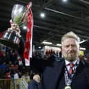 Portadown manager Niall Currie with the Championship trophy. PIC: Jonathan Porter/Press Eye
