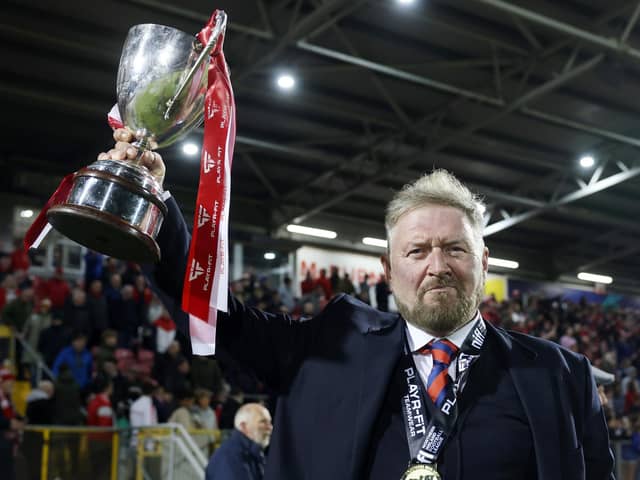 Portadown manager Niall Currie with the Championship trophy. PIC: Jonathan Porter/Press Eye