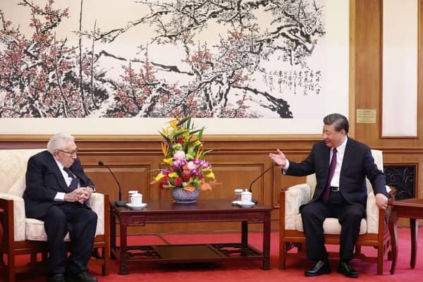Chinese President Xi Jinping and Henry Kissinger, former U.S. secretary of state, attend a meeting at the Diaoyutai State Guesthouse in Beijing, China July 20, 2023. China Daily via REUTERS