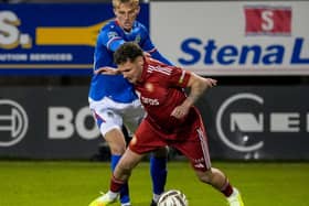Isaac Baird (left) competing with Portadown's Ben Kennedy during a Linfield fightback win at Shamrock Park. (Photo by David Maginnis/Pacemaker Press)