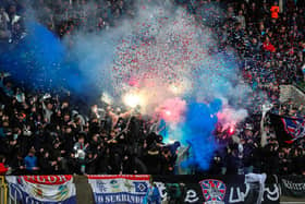 Linfield fans setting the atmosphere during the BetMcLean Cup final