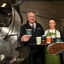 Robert Bell, managing director of SD Bell & Co, Neve Carson, Barista from Grand Central Hotel and Howard Hastings, chairman of Hastings Hotels are pictured as Northern Ireland’s leading collection of Hotels announces a new partnership with Ireland’s oldest independent tea merchants and coffee roasters to create a specially roasted 100% Arabica blend for the group’s six luxurious properties